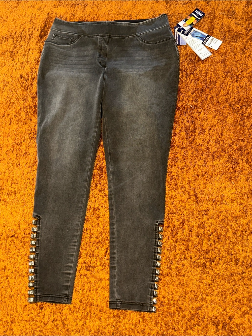 Lands' End Gray Skinny Jeans with Studded Side Accent
